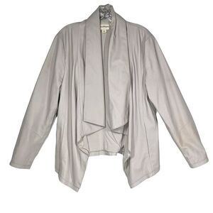 PURE DKNY Light Gray Pewter 100% Leather Lamb skin Open Front Jacket size XS